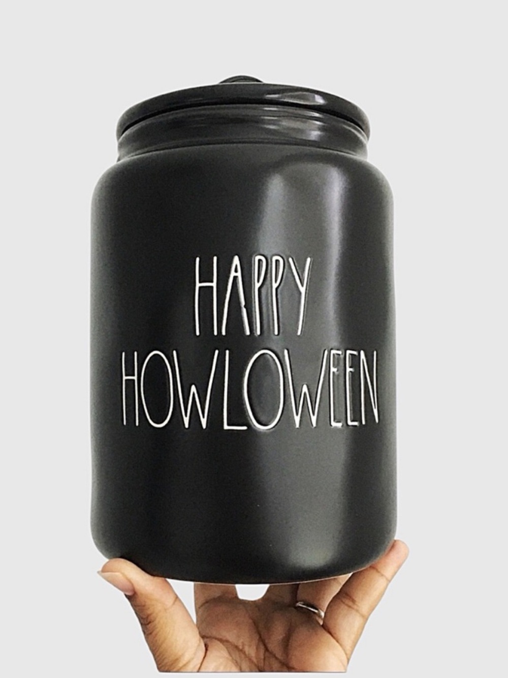 Rae Dunn "Happy Howloween" Large Black Ceramic Treat Jar